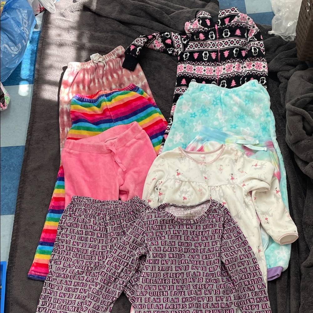 Mixed Girls Pajama Bundle - Pink, Rainbow, Teal, Black Patterns